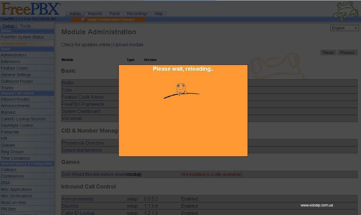 Нажмите для увеличения FreePBX: Apply changes