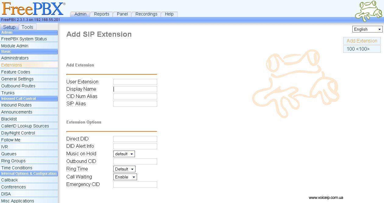 Нажмите для увеличения FreePBX: add SIP extension
