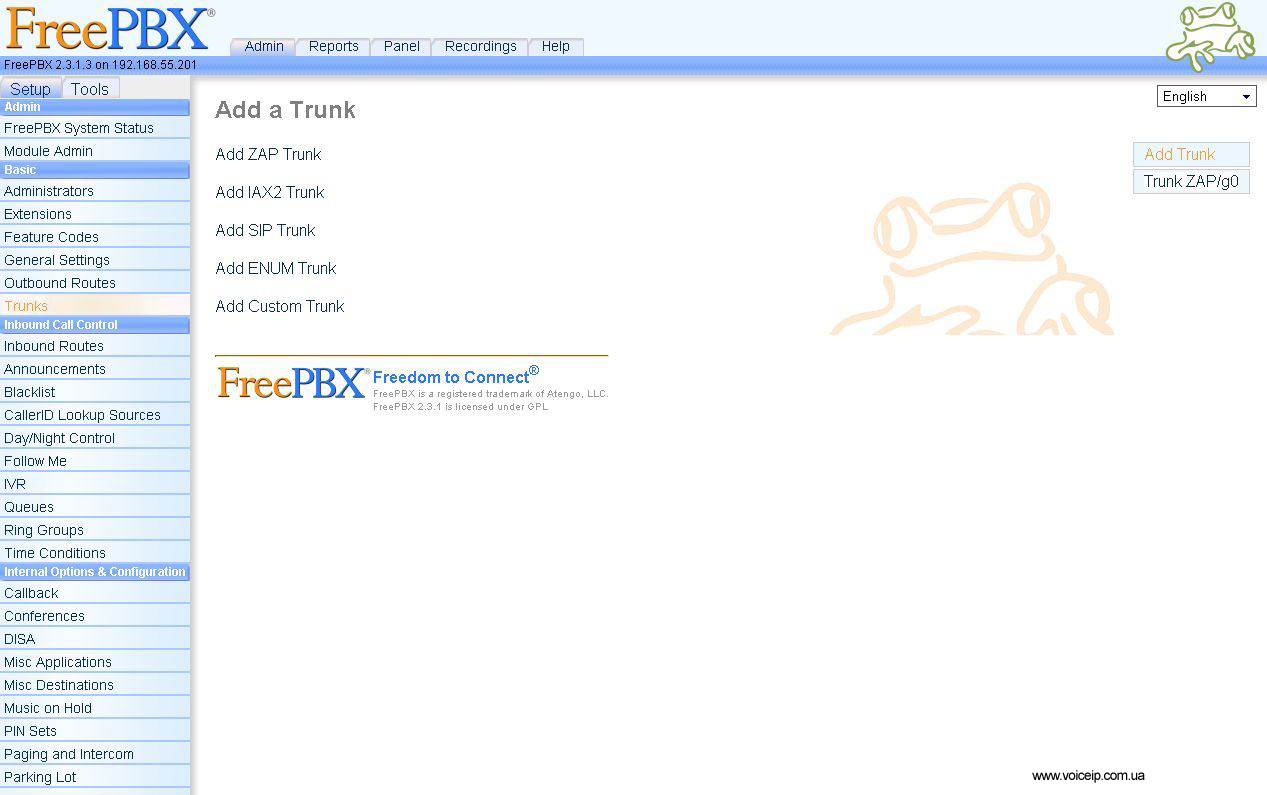 Нажмите для увеличения FreePBX: add a trunk